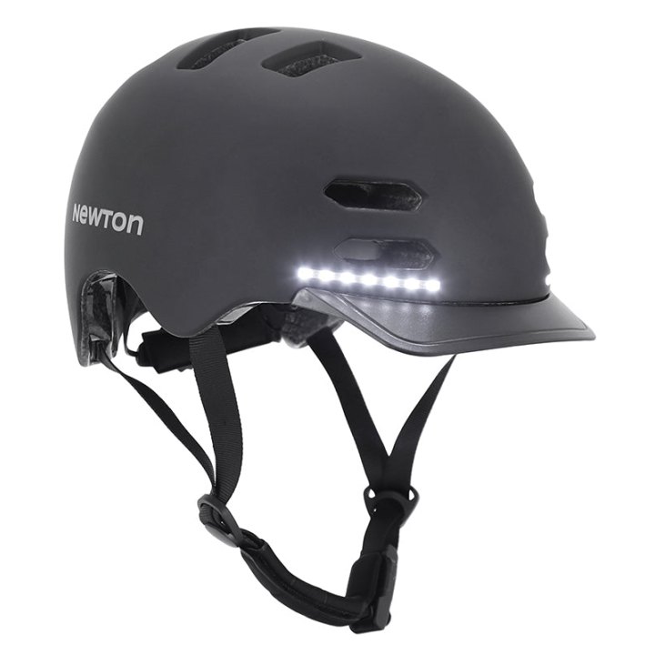 Casque Vélo Adulte Newton Urbain-City V3 Noir Mat In-Mold Avec Visiere Taille 55-58 Avec Systeme Éclairage Avant Arrière Intégré En Usb Boucle Fidlock (Vendu En Boite)
