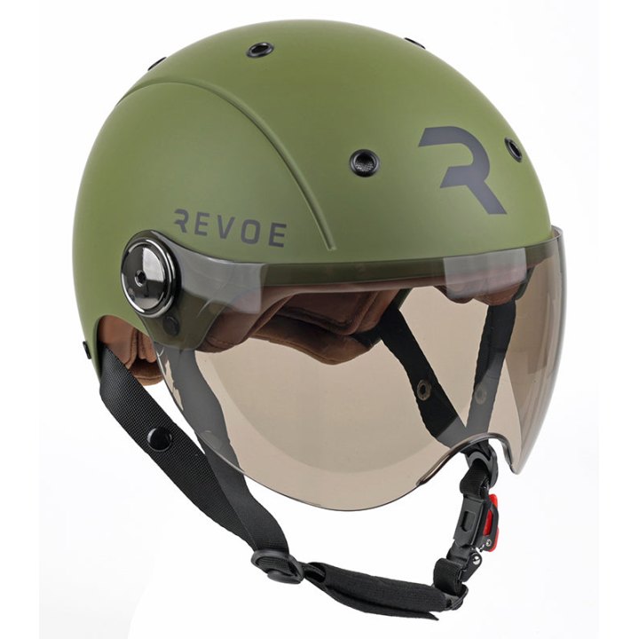 Casque Vélo Adulte Revoe Premium Urbain-City Kaki Mat Taille 59-60 Visiere Réglable, Protection Oreille Amovible (Vendu En Boite) Compatible Ebike Et Trottinette - Homologation En1078+A1
