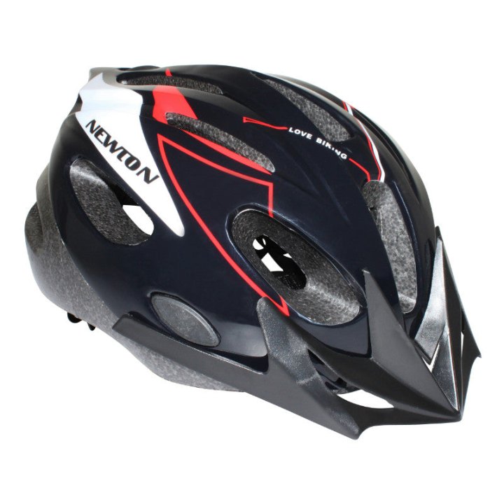 Casque Vélo Enfant Junior Newton Crossride Noir-Rouge Avec Visiere Et Lock Taille 53-55 (Vendu En Boite)