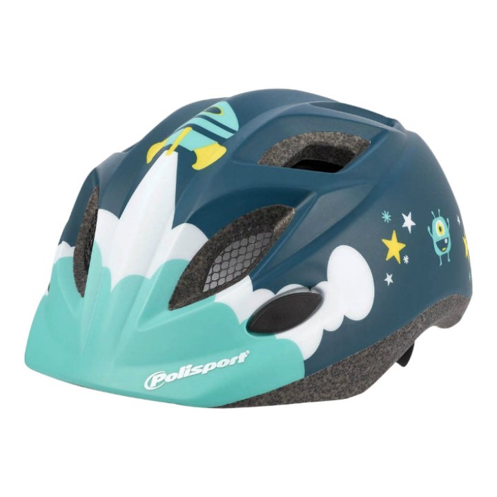 Casque Vélo Enfant Polisport Spaceship Bleu Mat Taille 48-52 cm Avec Molette (Vendu Sur Carte)