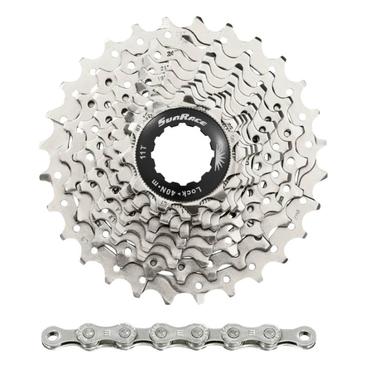 Cassette Et Chaîne (Pack) 10V. Sunrace Rs1 11-28 Route Pour Shimano (Niveau 105) Metallic Argent Et Chaîne Cn10A 116 Maillons (Livre En Boite) (11-12-13-14-15-17-19-21-24-28)