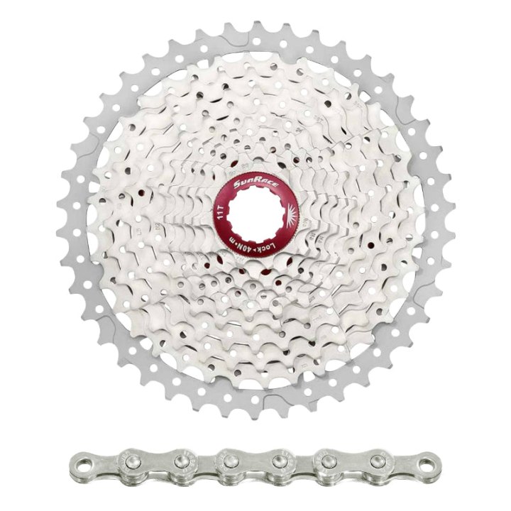 Cassette Et Chaîne (Pack) 11V. Sunrace Ms8 11-46 VTT Pour Shimano Metallic Argent Et Chaîne Cn11A 126 Maillons (Livre En Boite) (11-13-15-18-21-24-28-32-36-40-46) (2 Blocs + Pignons)