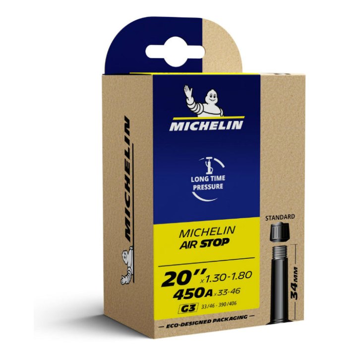 Chambre A Air Vélo 20 X 1.30-1.80-450A Michelin G3 Valve Standard 34 mm 148G