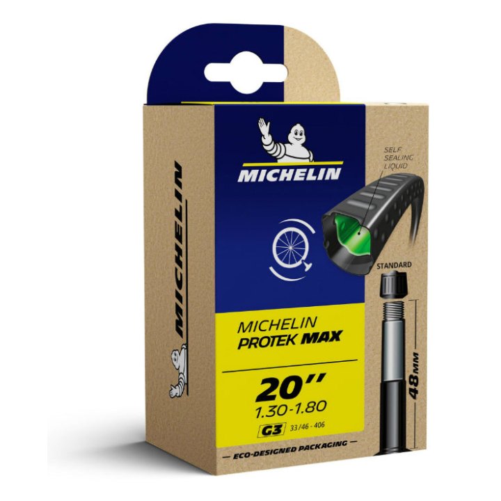 Chambre A Air Vélo 20 X 1.30-1.80-450A Michelin Protek Max G3 Valve Standard Avec Liquide Anti-Crevaison