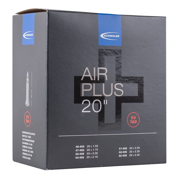 Chambre A Air Vélo 20 X 1.50-2.35 Schwalbe Air Plus Renforcé Valve Alu Presta (40-406 À 54-428) (Sv7Ap)