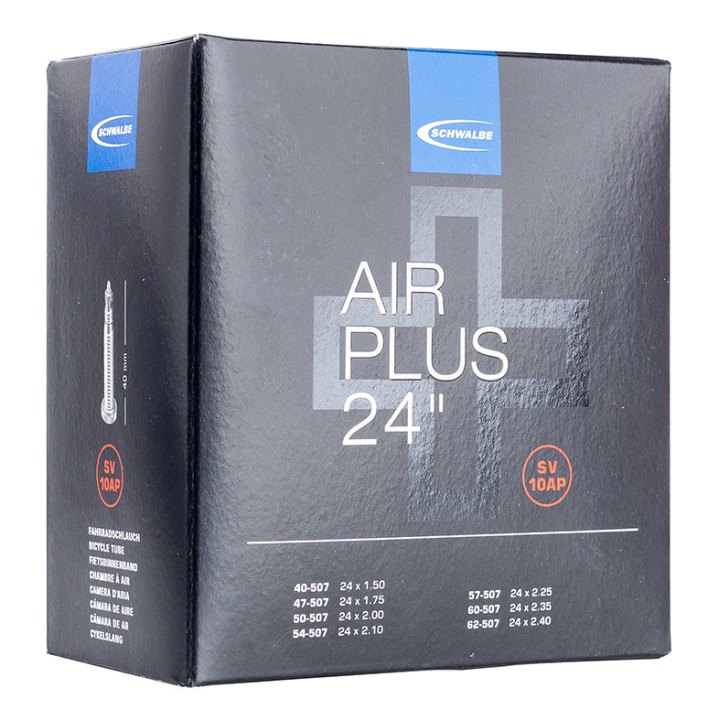 Chambre A Air Vélo 24 X 1.50-2.4.00 VTT Schwalbe Air Plus Valve Standard Tout Alu Valve Presta 40 mm (40-62X507) (Sv10Ap)