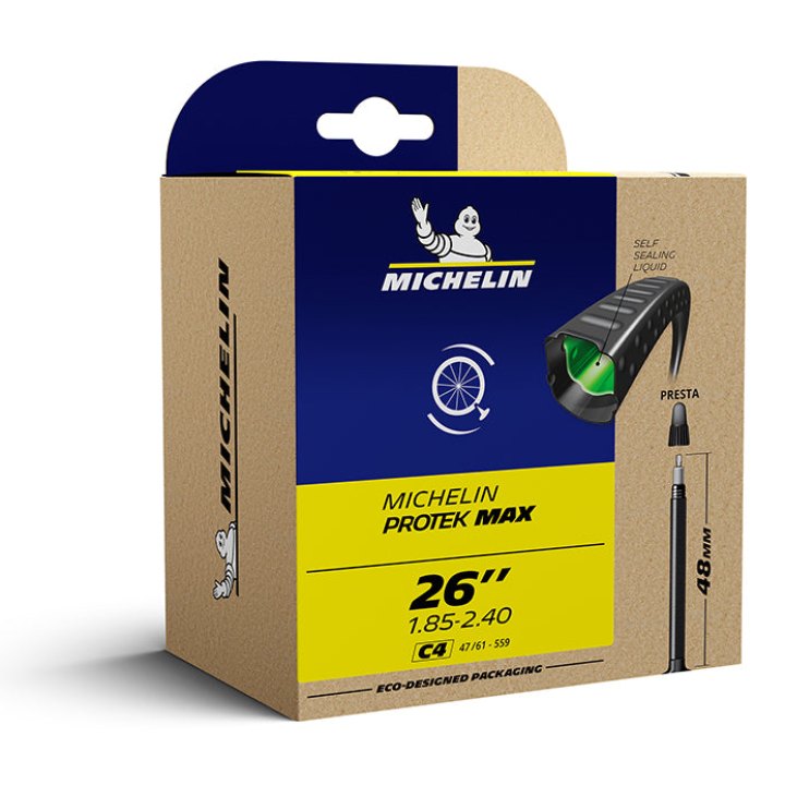 Chambre A Air Vélo 26 X 1.85-2.30 Michelin Protek Max C4 Valve Presta 40 mm Avec Liquide Anti-Crevaison (Offre Spéciale)
