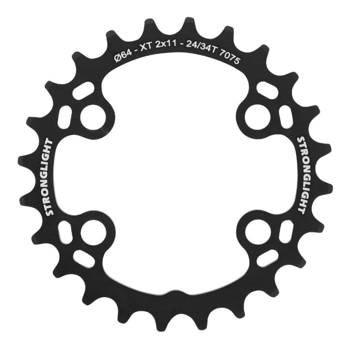 Plateau VTT 4 branches Ø 64 Pour Shimano Xt M8000-Slx M7000 Double Stronglight 24 dents Intérieur Noir 11V. Non Filete