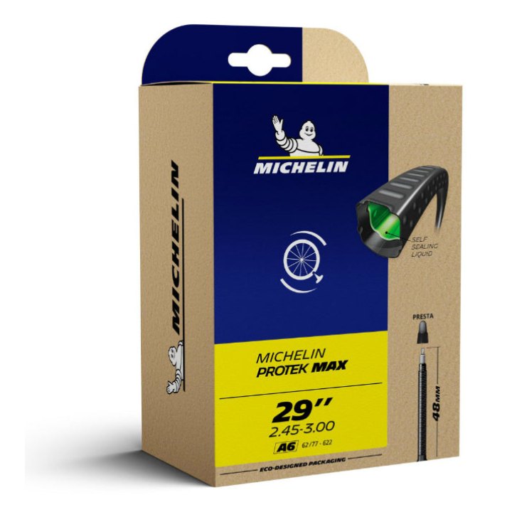 Chambre A Air Vélo 29 X 2.45-3.00 Michelin Protek Max A6 Valve Presta 48 mm Avec Liquide Anti-Crevaison
