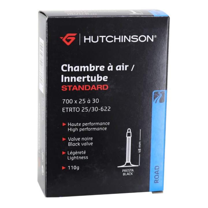Chambre A Air Vélo 700 X 25-30 Hutchinson Valve Presta Noir 48 mm