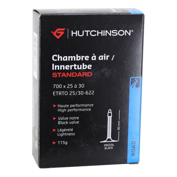 Chambre A Air Vélo 700 X 25-30 Hutchinson Valve Presta Noir 80 mm