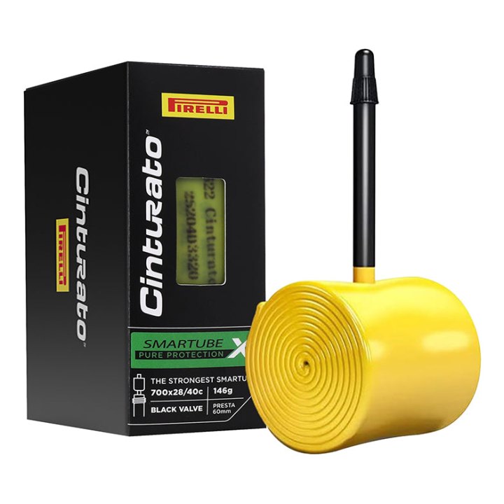 Chambre A Air Vélo 700 X 28-40 Pirelli Cinturato Smartube Tpu Valve Presta Jaune - Noir 60 mm