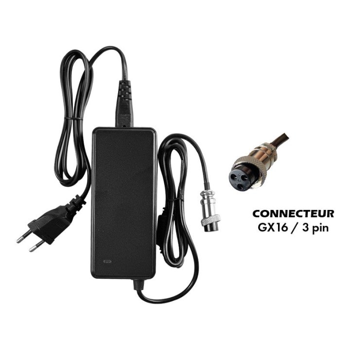 Chargeur 36V ➡️ 42V / 2A (connecteur GX16-3p)