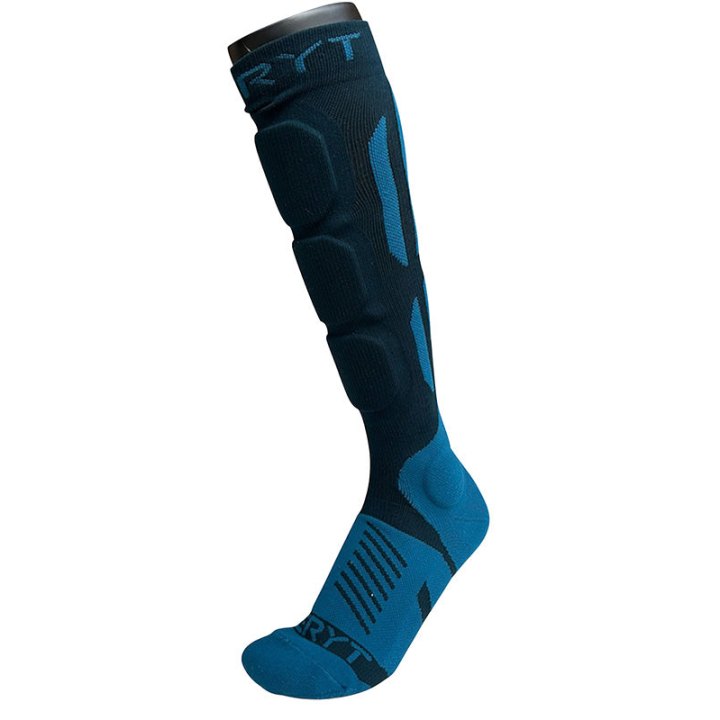 Chaussettes De Protection VTT Seryt Shelter Antibacterien Pour Cheville Et Tibia Bleu Petrole 43-47 - Hauteur 21 cm (Paire)